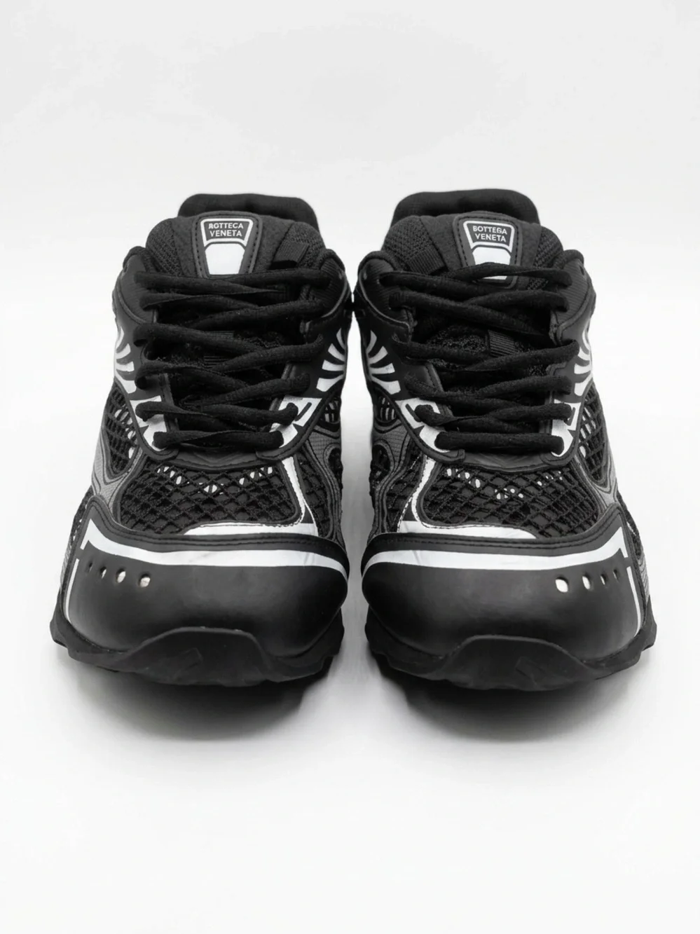 Bottega Veneta Black and Gray Mesh-Accent Sneakers
